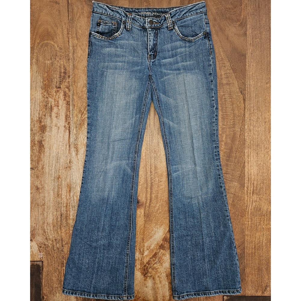 Refuge Premium Flare Jeans Juniors 11 Blue Medium-Wash Embellishments Y2K